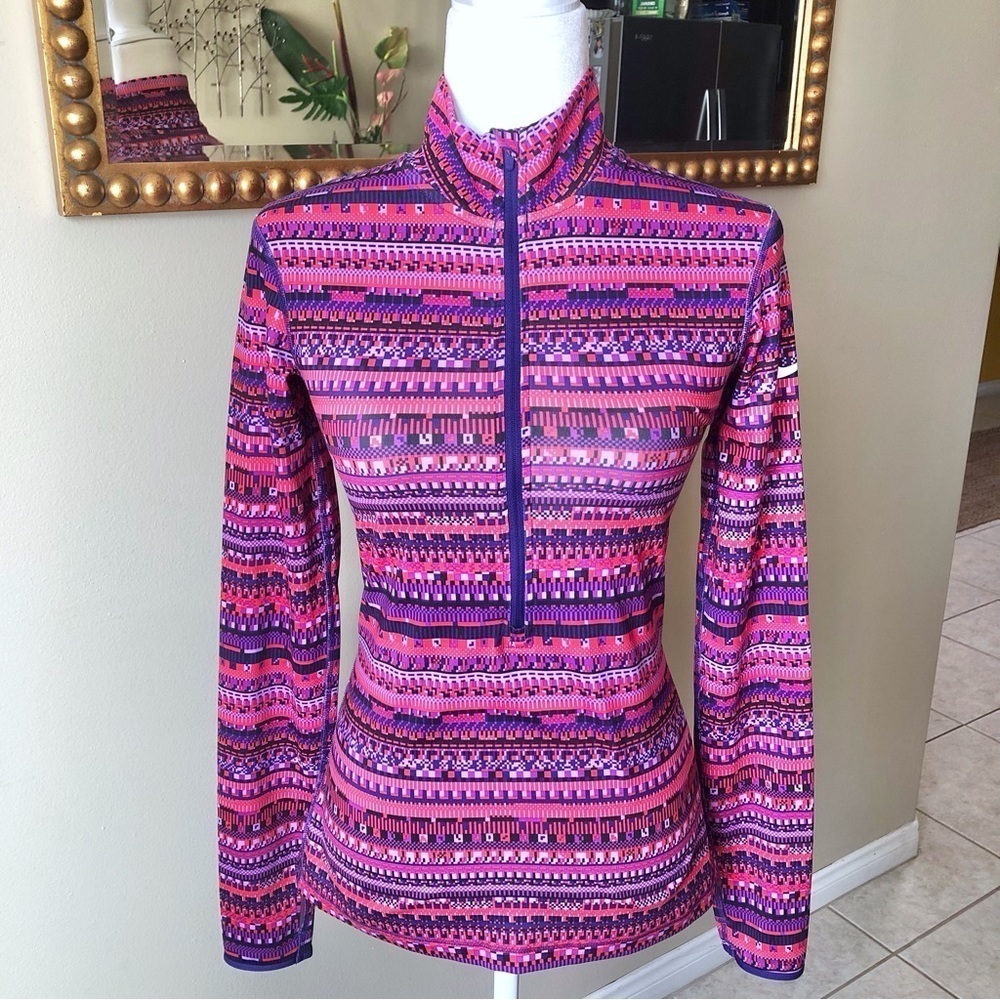Nike Pro Multicolor Pattern Half Zip Pullover Running Sweater Size Small
